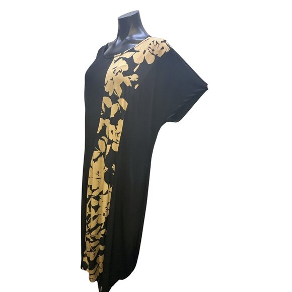 Alembika Black & Tan Floral Print Short Sleeve Maxi Dress Size 14 - Picture 5 of 9